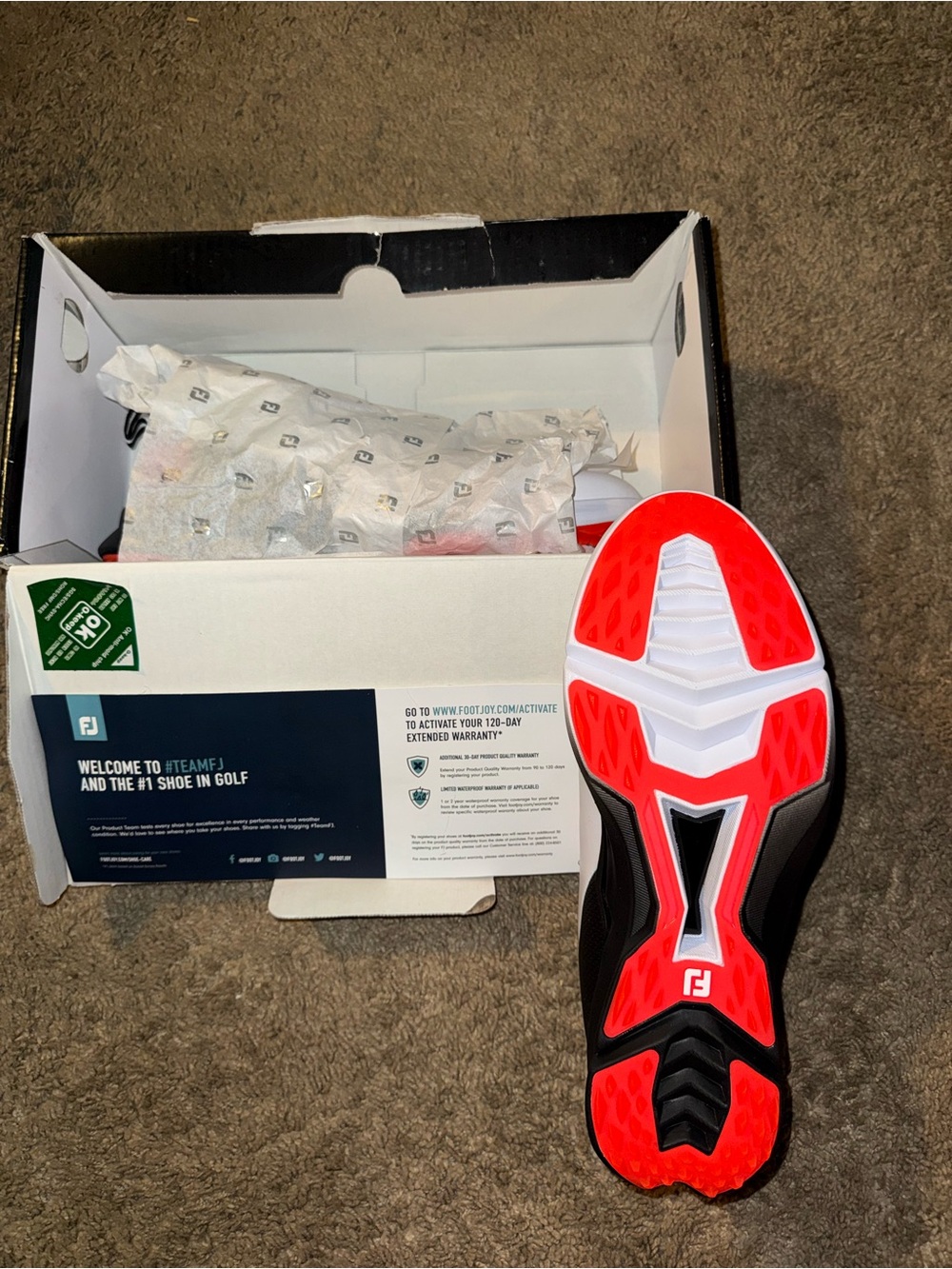 Brand new FootJoy Men's White Black Golf Shoes with Coral Accent - Picture 2 of 8